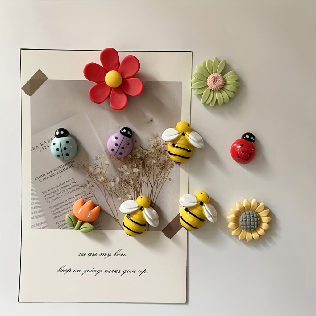 Resin bee flower refrigerator magnets, cute kitchen decor