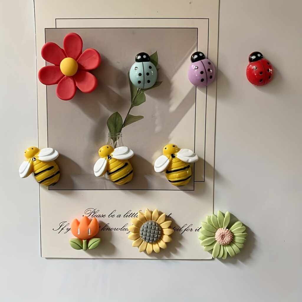 Resin bee flower refrigerator magnets, cute kitchen decor