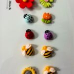 Resin bee and flower fridge magnet set, 3D garden collection