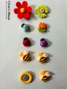 Resin bee and flower fridge magnet set, 3D garden collection