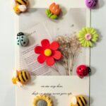 Resin bee and flower fridge magnet set, 3D garden collection