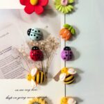 Resin bee and flower fridge magnet set, 3D garden collection