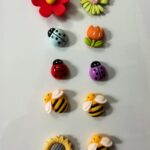 Resin bee and flower fridge magnet set, 3D garden collection