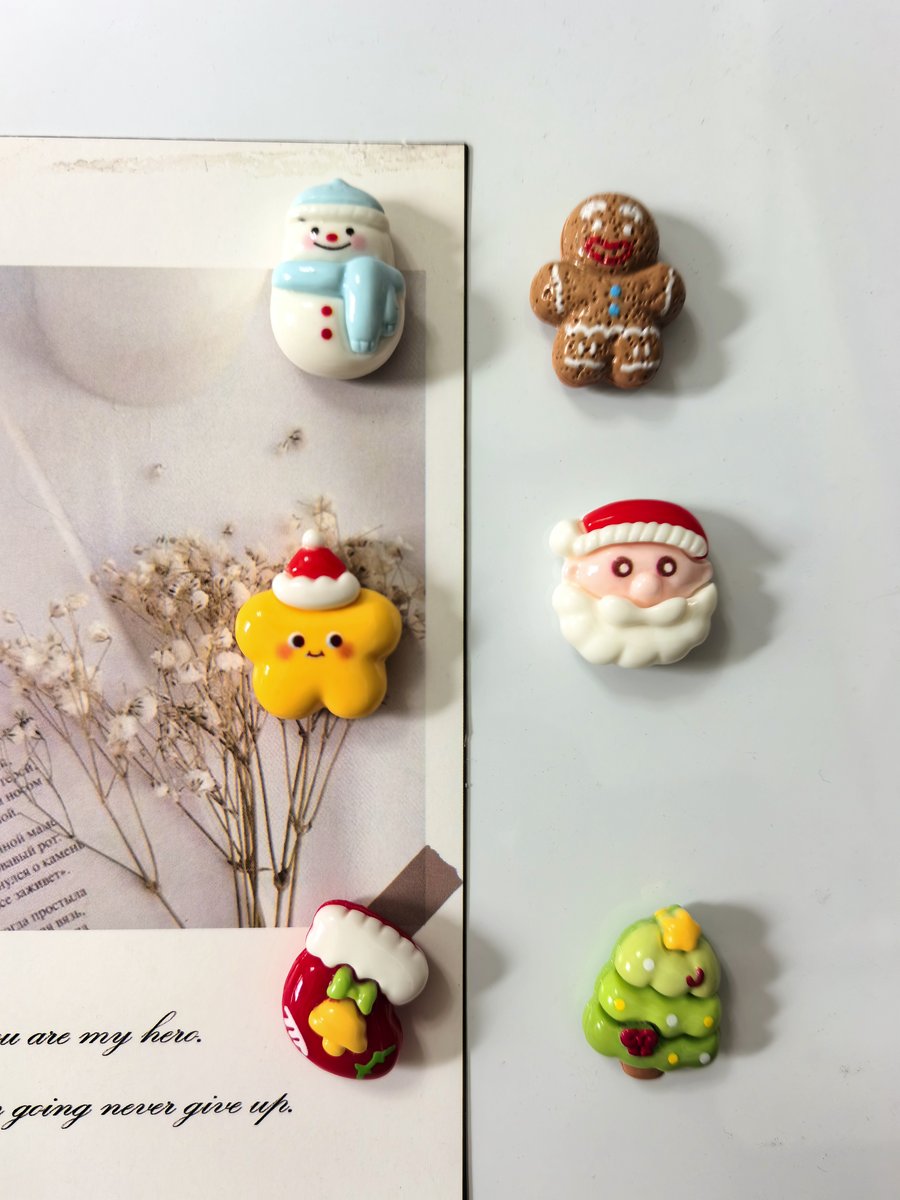 Resin Christmas fridge magnet set, holiday gift collection