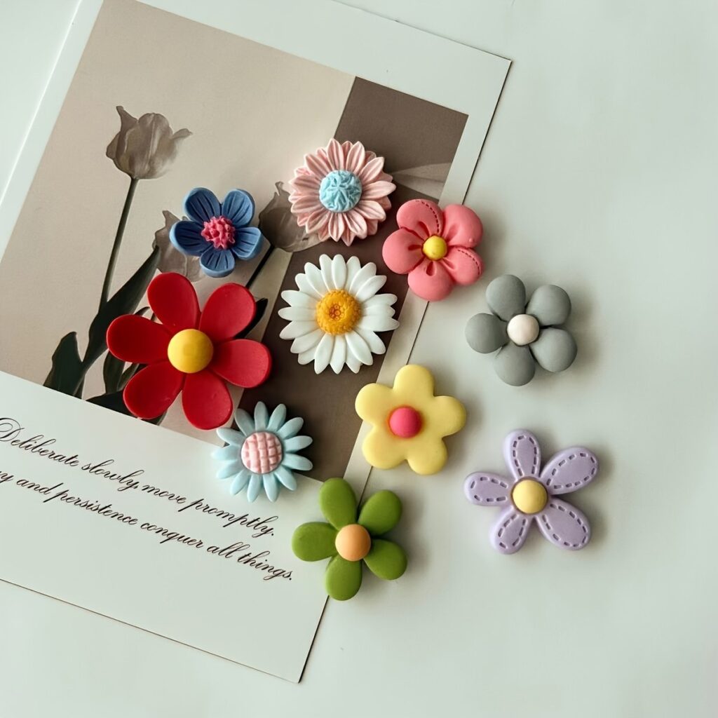 Resin flower fridge magnet set, handcrafted 3D floral design