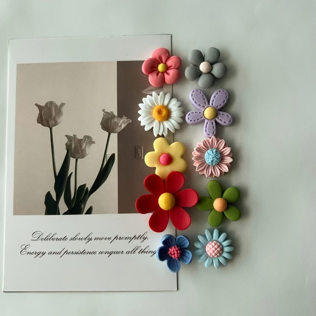 Resin flower fridge magnet set, handcrafted 3D floral design