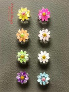 Sparkle resin flower fridge magnet set, glitter gift pack