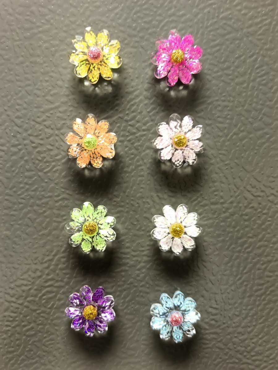 Sparkle resin flower fridge magnet set, glitter gift pack