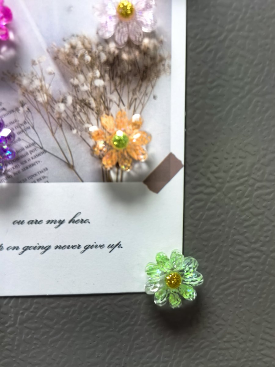 Sparkle resin flower fridge magnet set, glitter gift pack