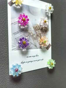 Sparkle resin flower fridge magnet set, glitter gift pack