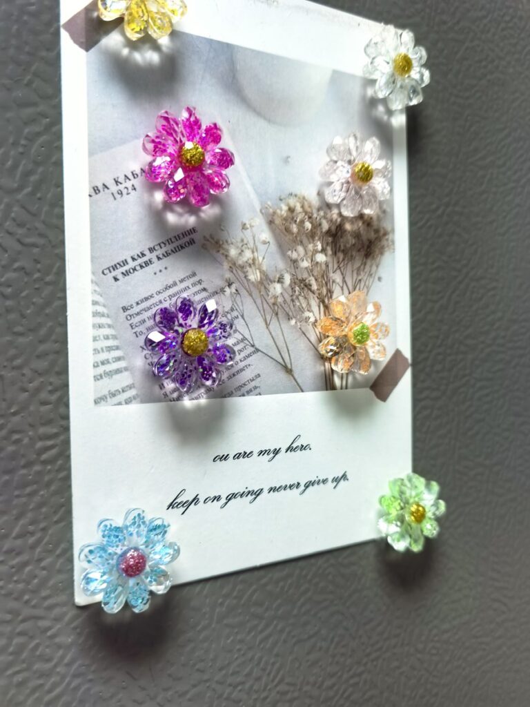 Sparkle resin flower fridge magnet set, glitter gift pack