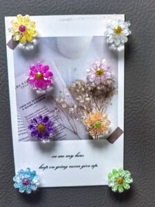 Sparkle resin flower fridge magnet set, glitter gift pack