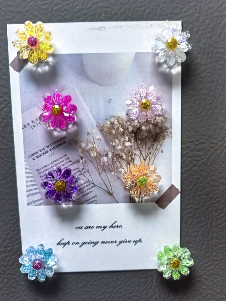 Sparkle resin flower fridge magnet set, glitter gift pack